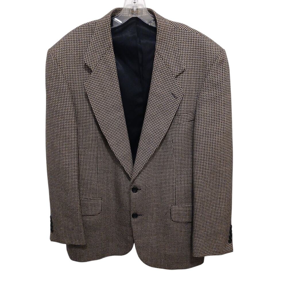 Oscar De La Renta Houndstooth Blazer Sz 48 Brown Wool Sportscoat Classy Designer